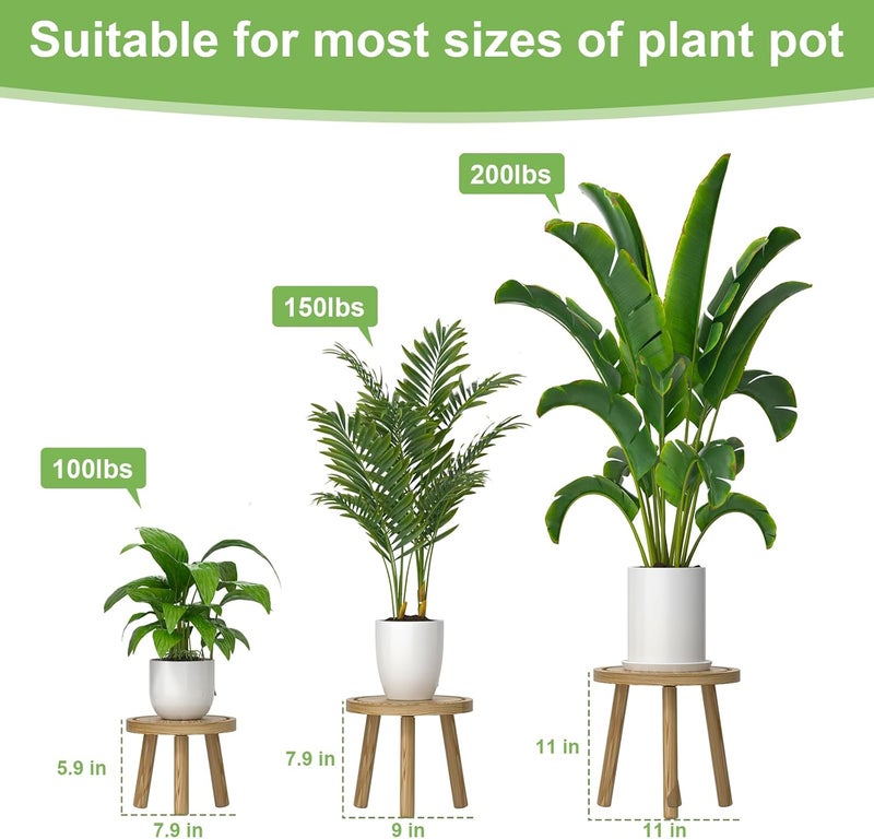 Vecxoty 3-Pack Wood Plant Stands Indoor, Single Plant Stand for 6-12 Inch Pots, Mid-Century Modern Plant Stool, Tall Plant Stand for Large Plants for Living Room, Balcony, Office (Light Brown - Image 2